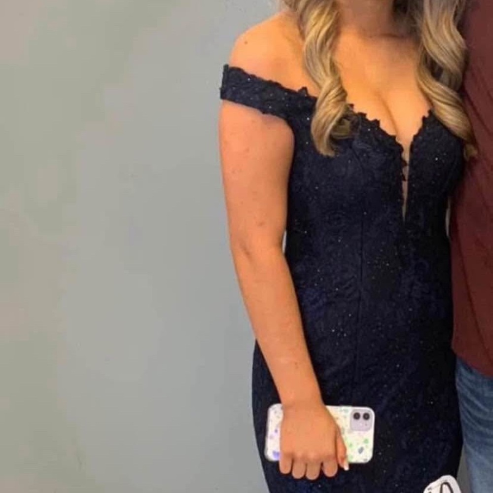 Elegant Navy Off-Shoulder Dress